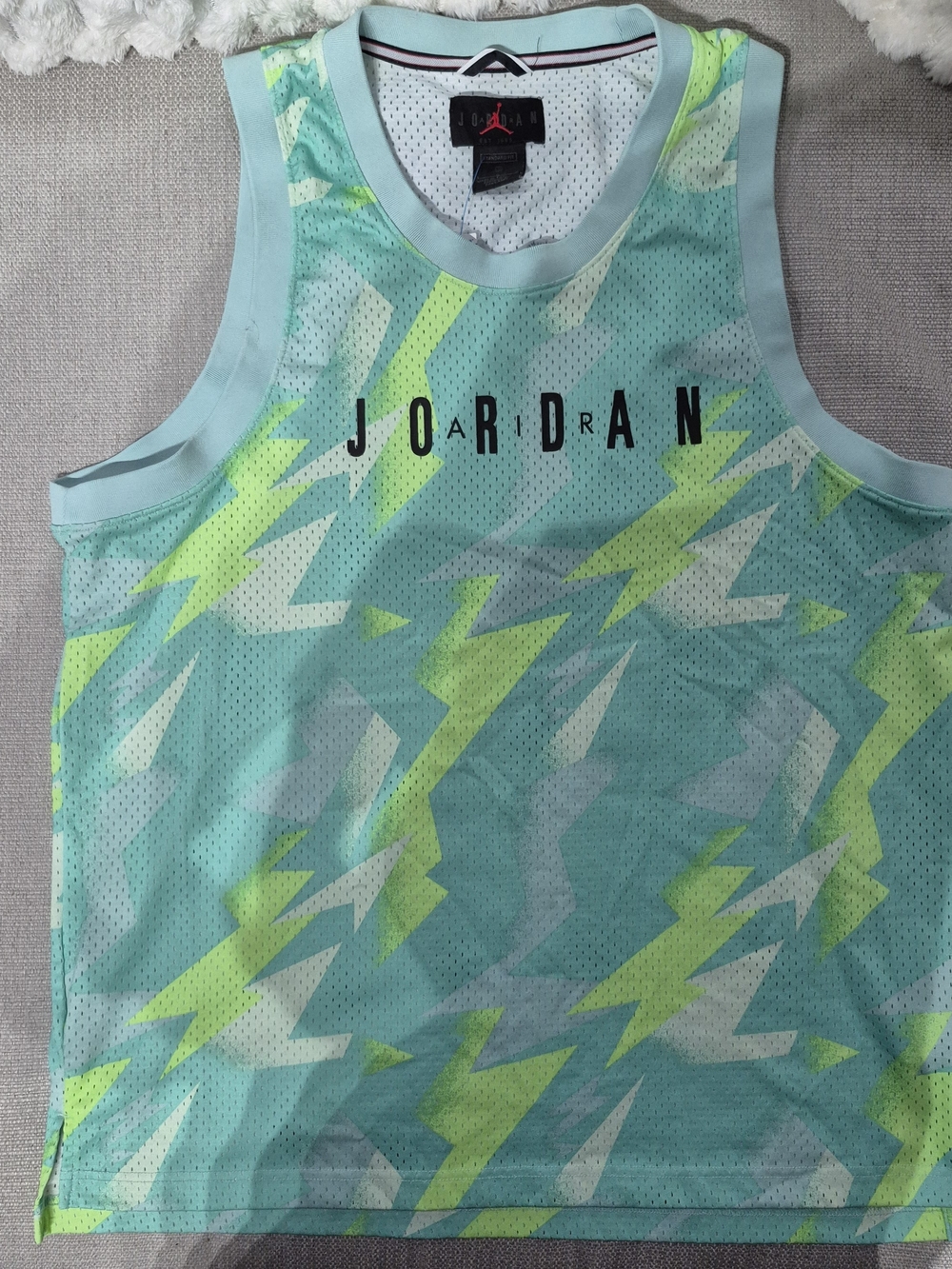 Jordan Mesh Basketball Jersey #23 - Aqua / Lime Geometric Print size Large